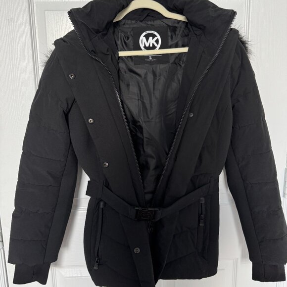 Michael Kors Women's Faux Fur Trim Belted Puffer Jacket Black Size S - Picture 4 of 6